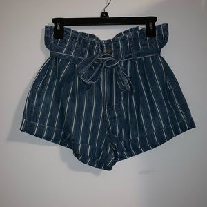 AE Paper Bag Denim Striped Blue Shorts
